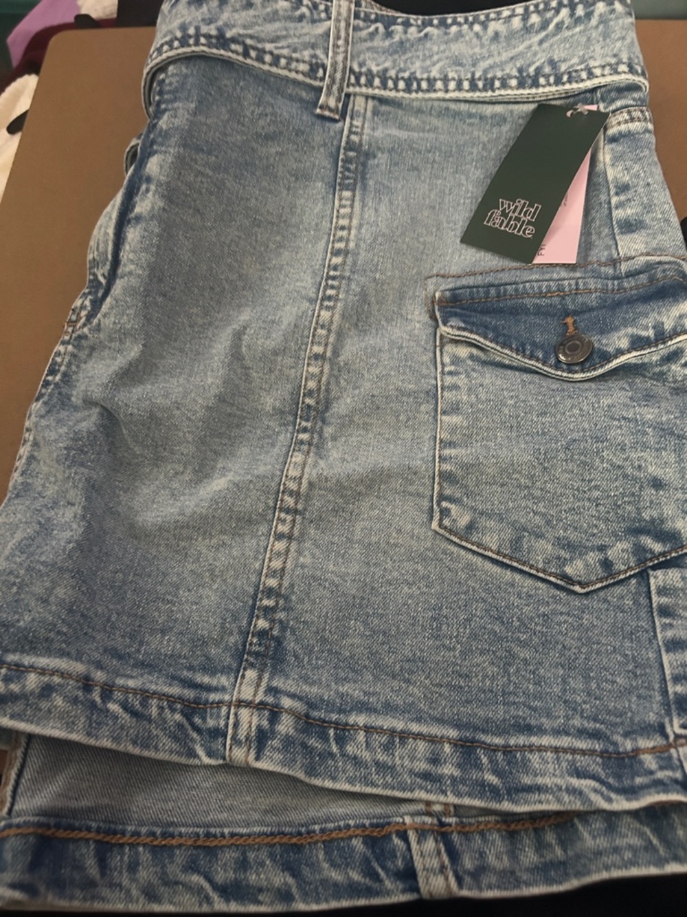 wild fable light blue denim skirt with utility pocket